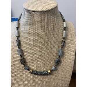 Blue Floral Beaded Necklace Choker Collar 14" Barrel Clasp